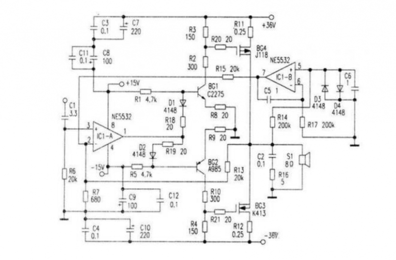 場效應(yīng)管功放電路圖